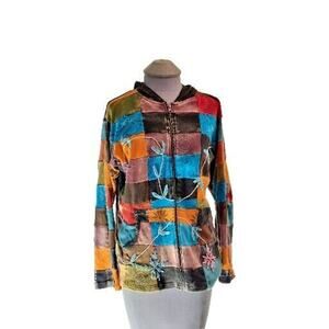 Rising International Size L Patchwork/Boho Full Zip Up Multicolored Hoodie